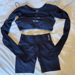 DFYNE Navy Seamless Active Set - Top & High-Waist Short & Shrug